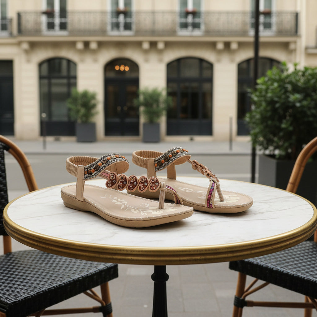Sandales élégantes à détails perlés, au design confortable. - 8