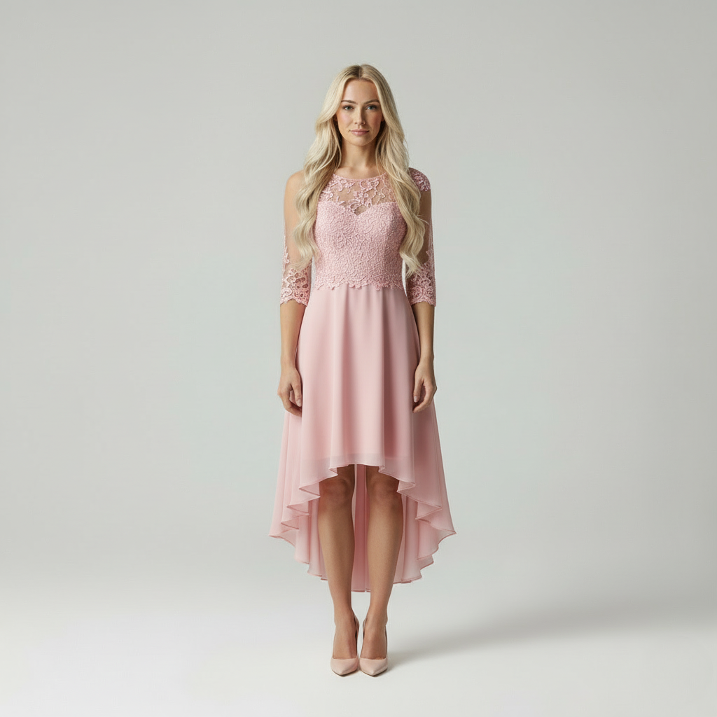 Robe de soirée longue, coupe flatteuse, chic et élégante avec détails en dentelle. - 1