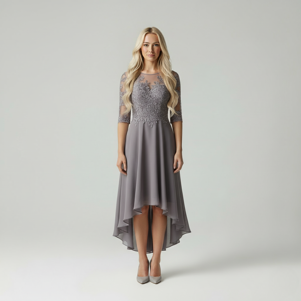 Robe de soirée longue, coupe flatteuse, chic et élégante avec détails en dentelle. - 4