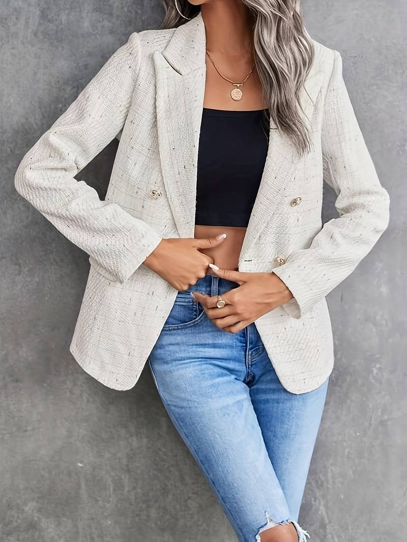 Blazer femme à double boutonnage avec col cranté, style élégant. - 3