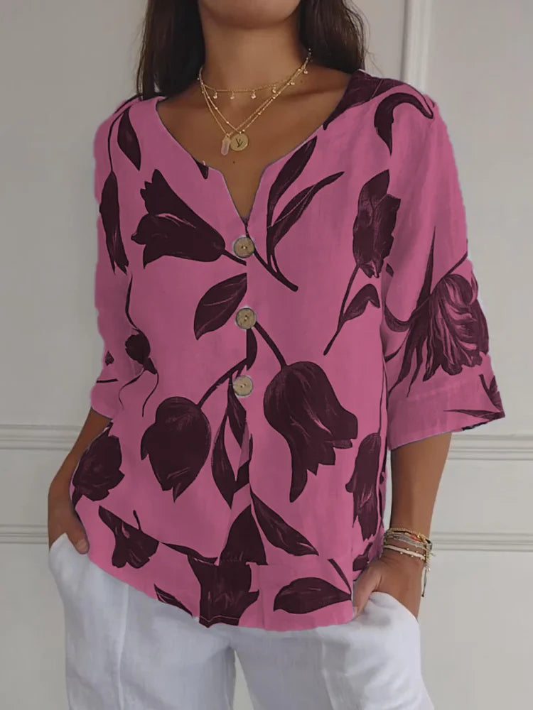 Chemisier femme floral, silhouette décontractée et élégante, idéal pour les occasions informelles. 1