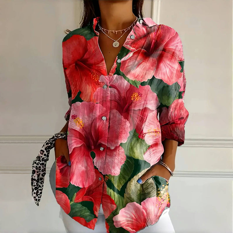 Chemisier fleuri, coupe fluide élégante, blouse femme chic. 0