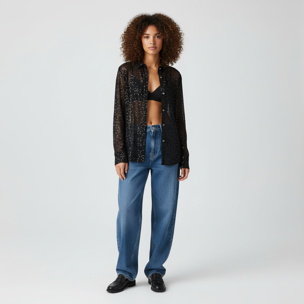 Chemisier ample avec paillettes, style chic et élégant. - 10