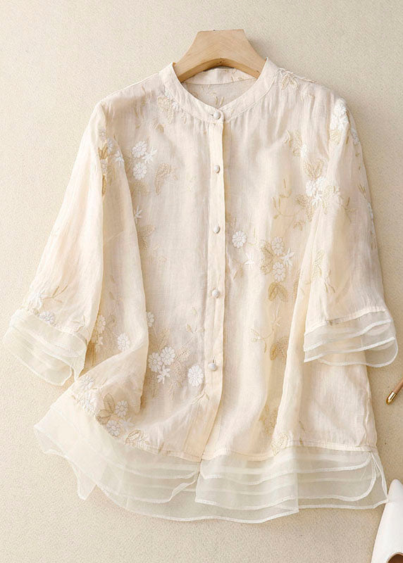 Chemisier femme chic, broderie florale délicate, coupe fluide. 1