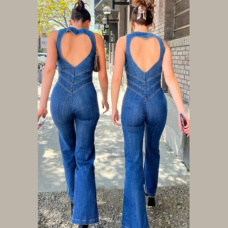 Combinaison femme chic, silhouette ajustée, dos nu en forme de cœur. - 8
