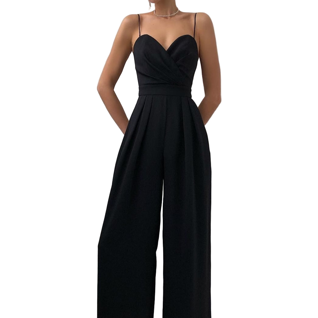 Combinaison femme chic à bretelles ajustables et décolleté en V. - 1