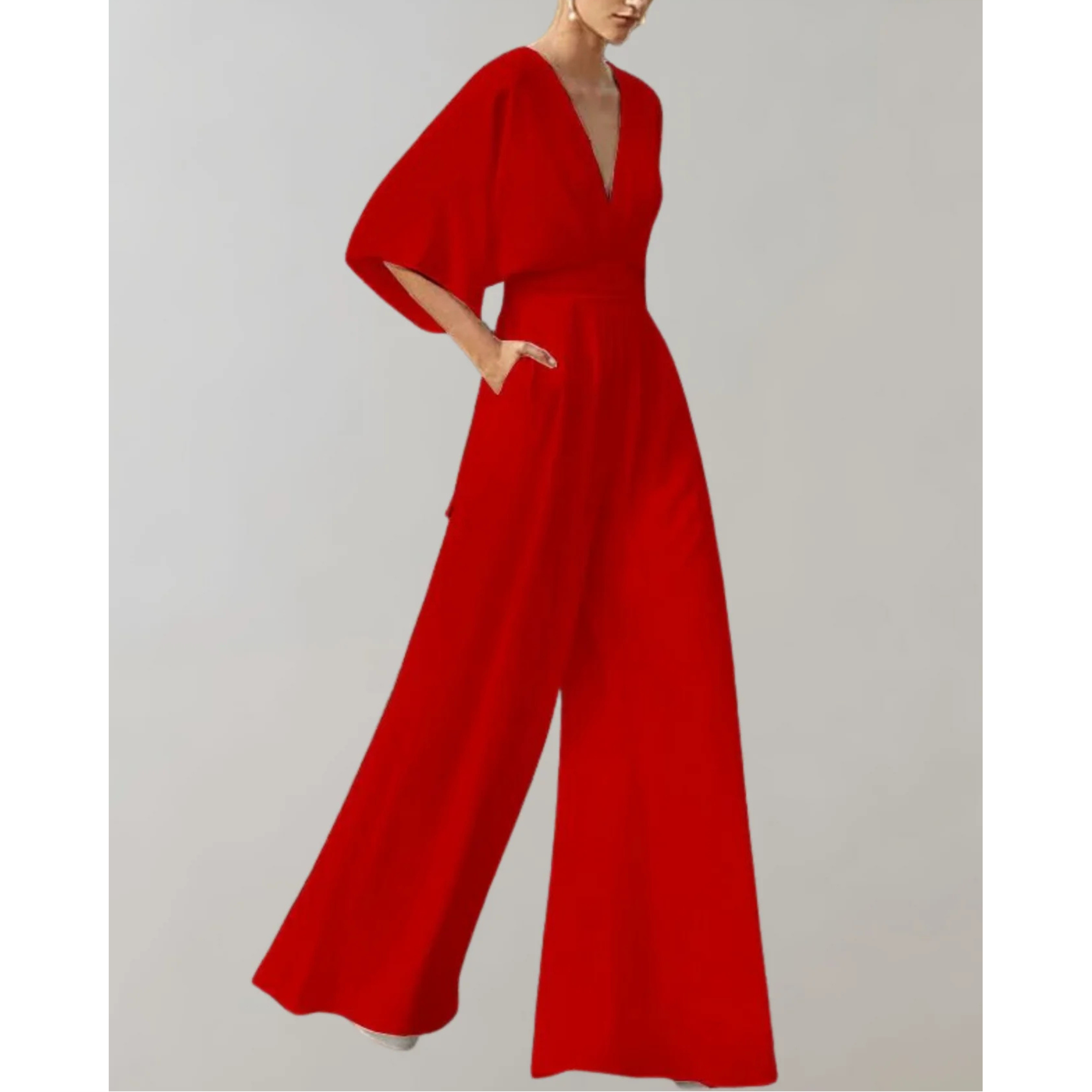 Combinaison femme chic, ajustée avec décolleté en V, sans manches, fluide. - 4