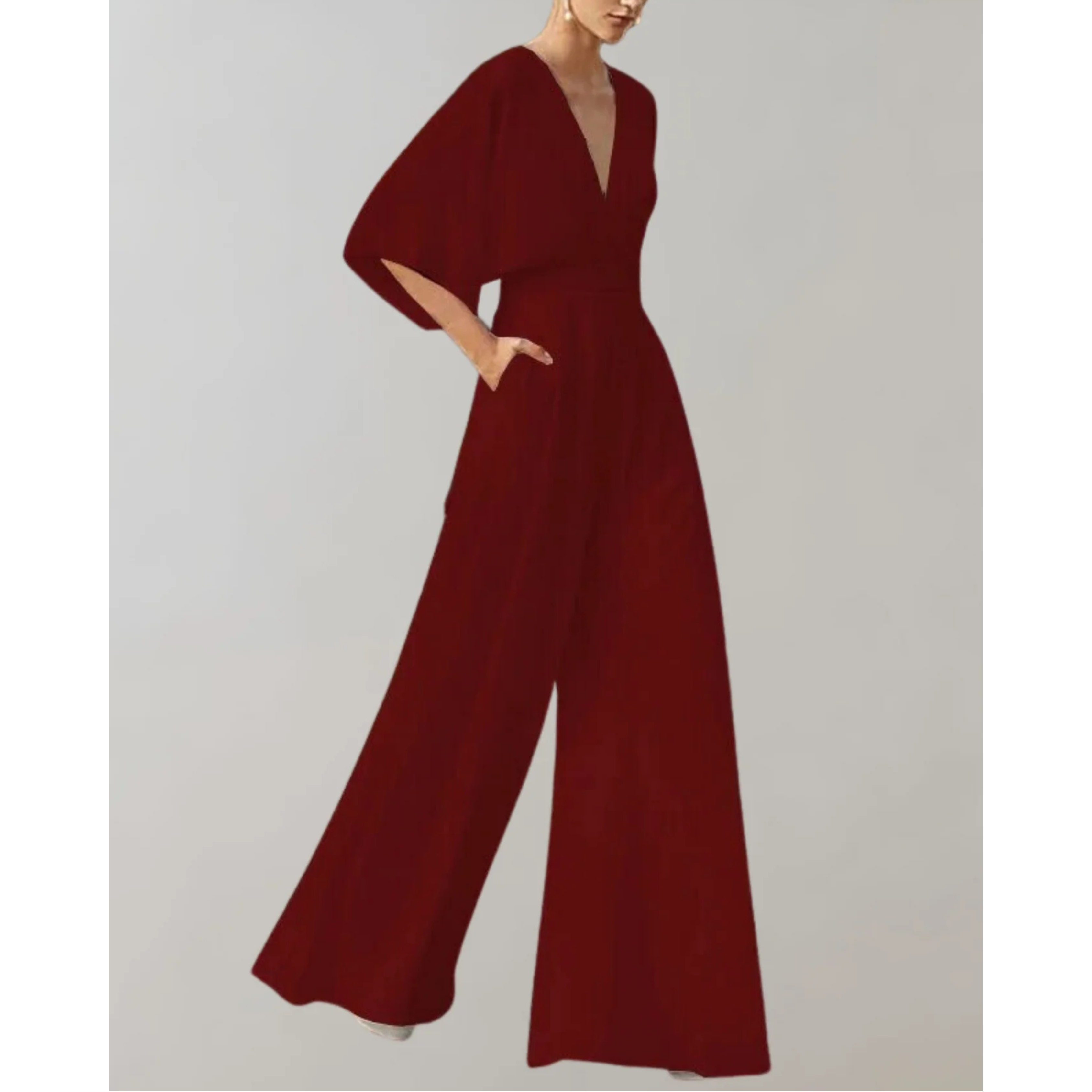 Combinaison femme chic, ajustée avec décolleté en V, sans manches, fluide. - 5