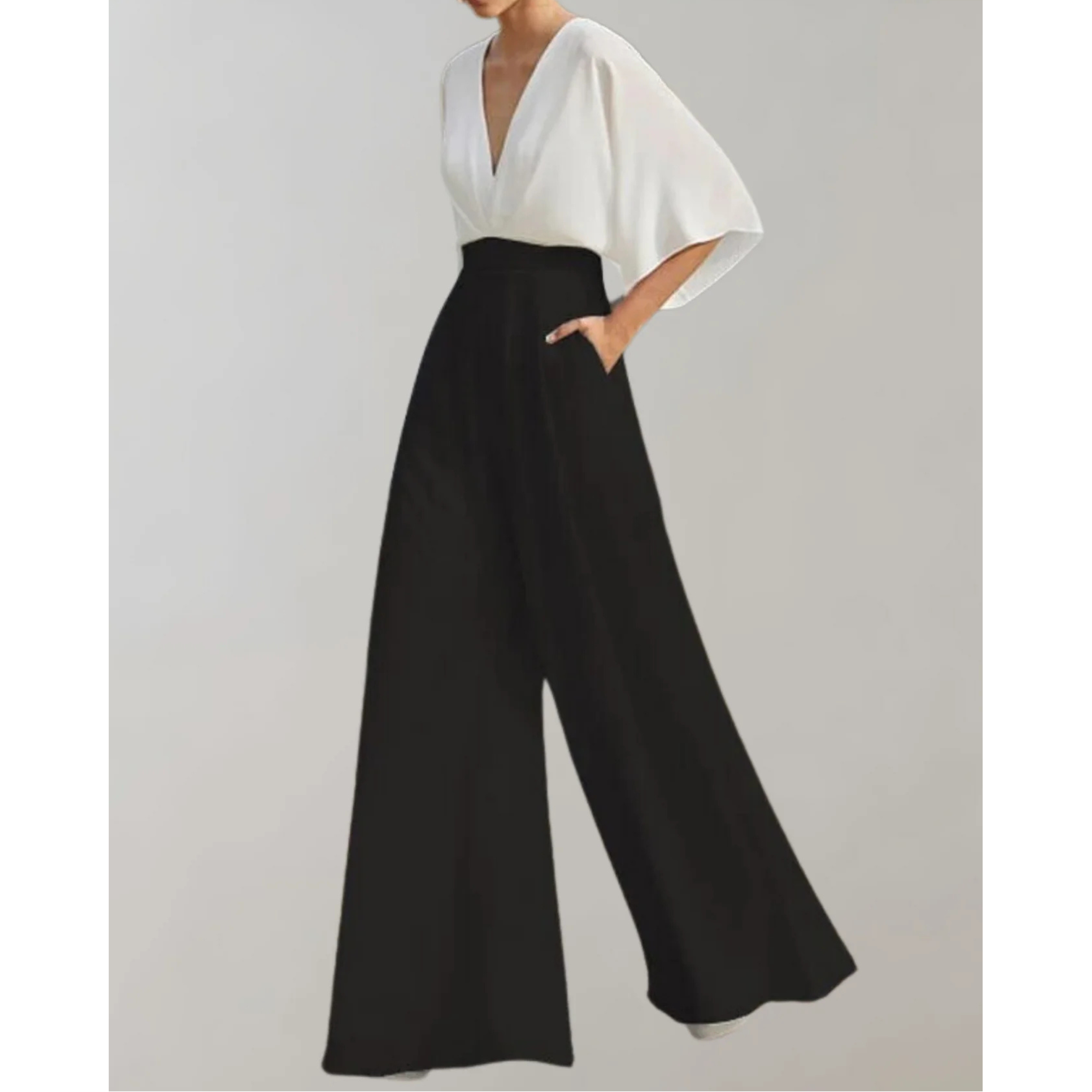 Combinaison femme chic, ajustée avec décolleté en V, sans manches, fluide. - 8