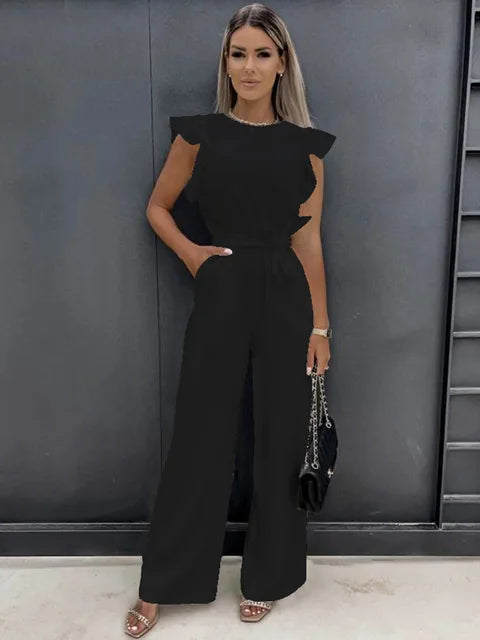 Combinaison femme chic à jambes larges et silhouette fluide. - 1
