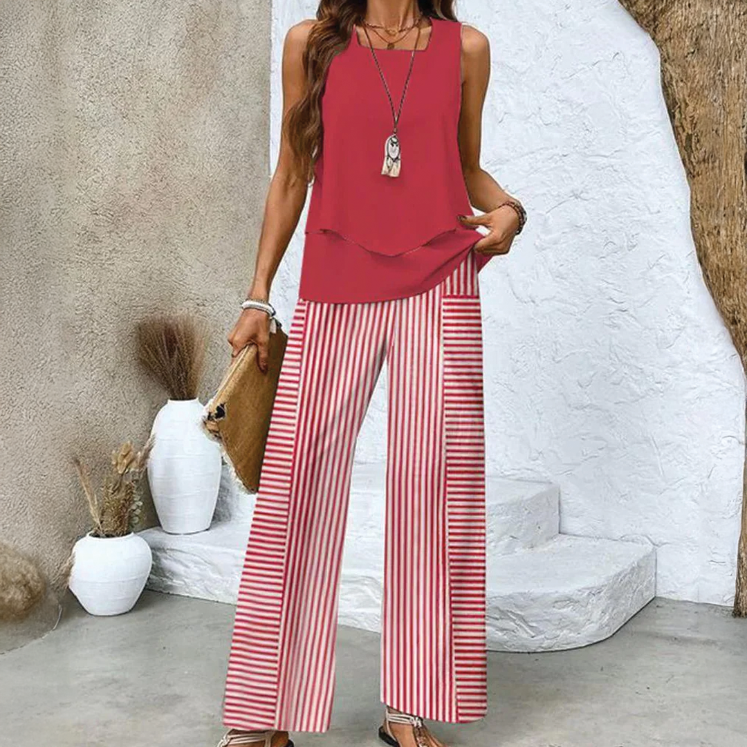 Ensemble deux pièces, pantalon large et haut fluide élégant. - 4