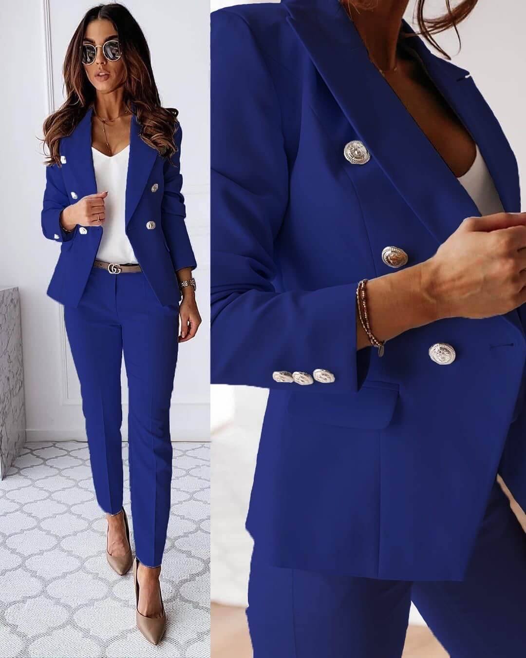 Ensemble femme composé d'une veste cintrée et d'un pantalon droit élégant. - 2