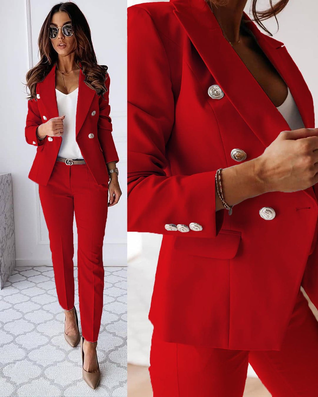 Ensemble femme composé d'une veste cintrée et d'un pantalon droit élégant. - 4