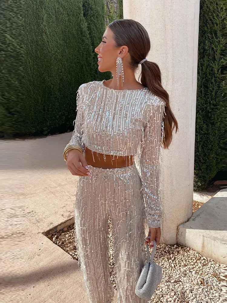 Ensemble de paillettes avec effet frange, chic et élégant. - 3