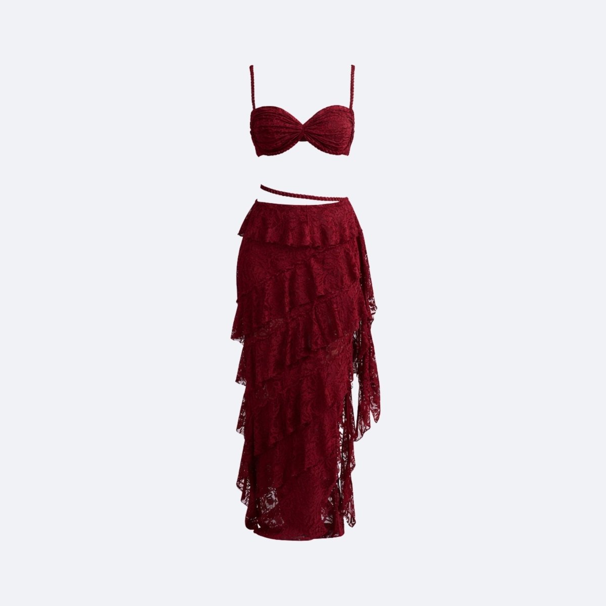 Ensemble en dentelle, bustier sculpté avec jupe longue évasée. 8