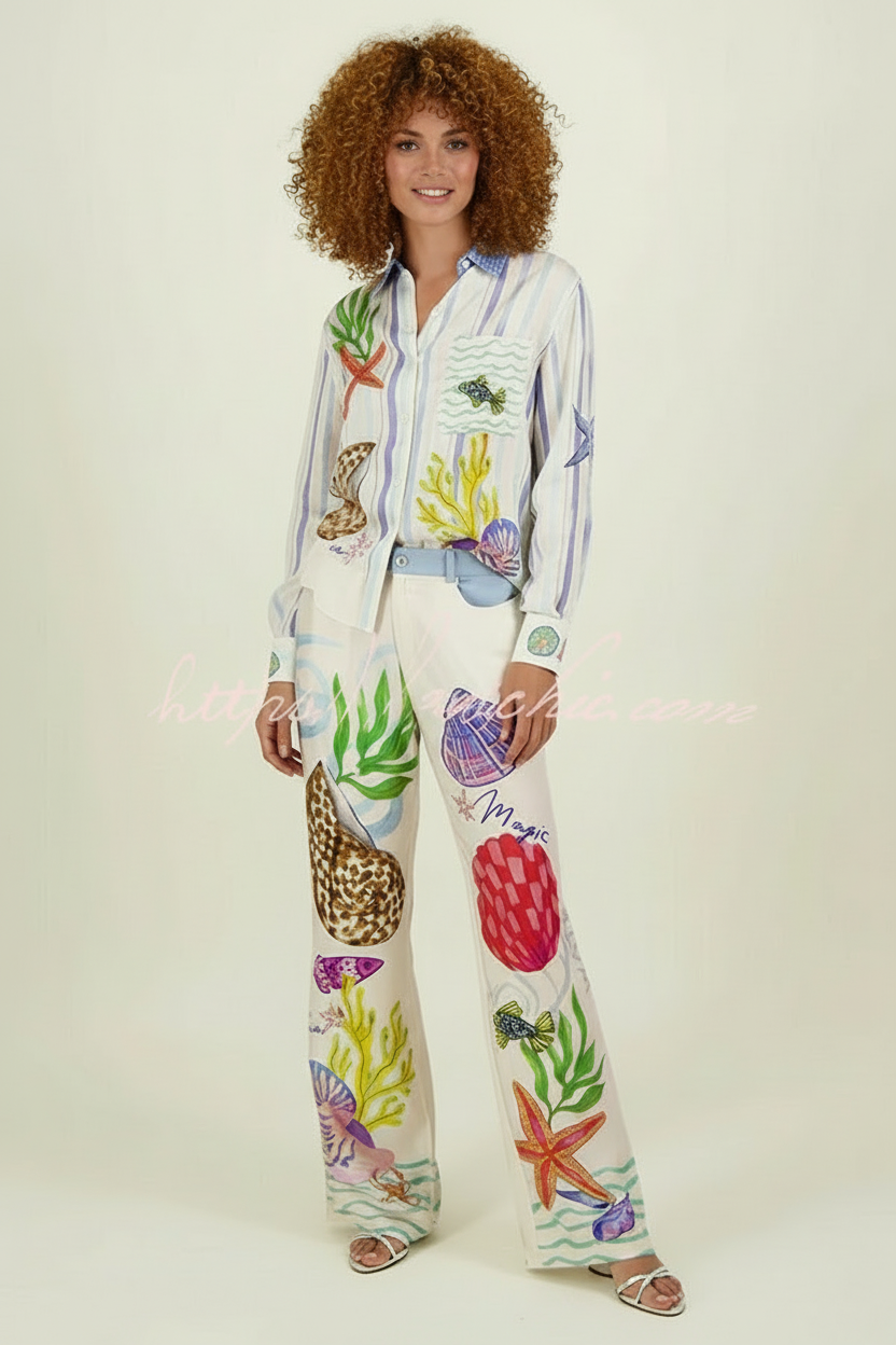 Ensemble femme chic deux pièces avec imprimé marin. - 1