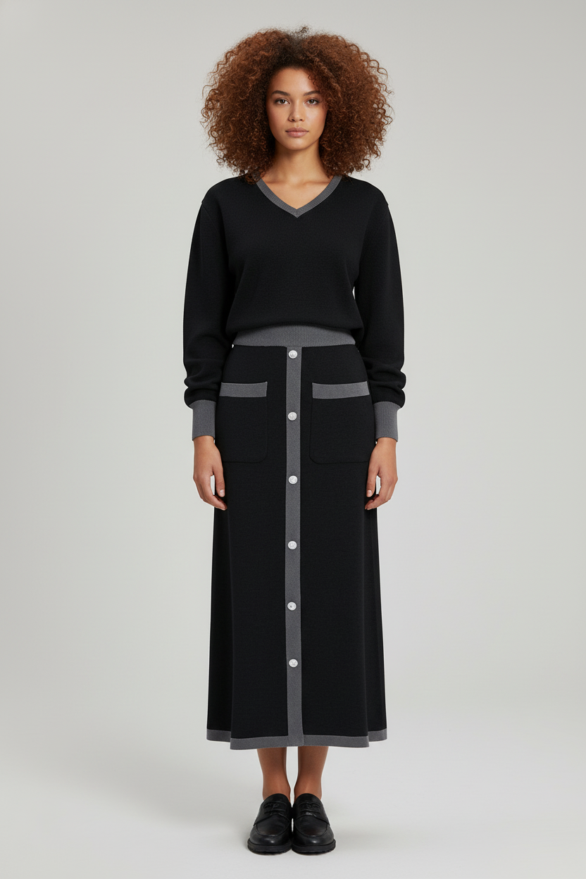 Ensemble femme composé d'un haut cintré et d'une jupe midi fluide, idéal pour une occasion élégante. - 3