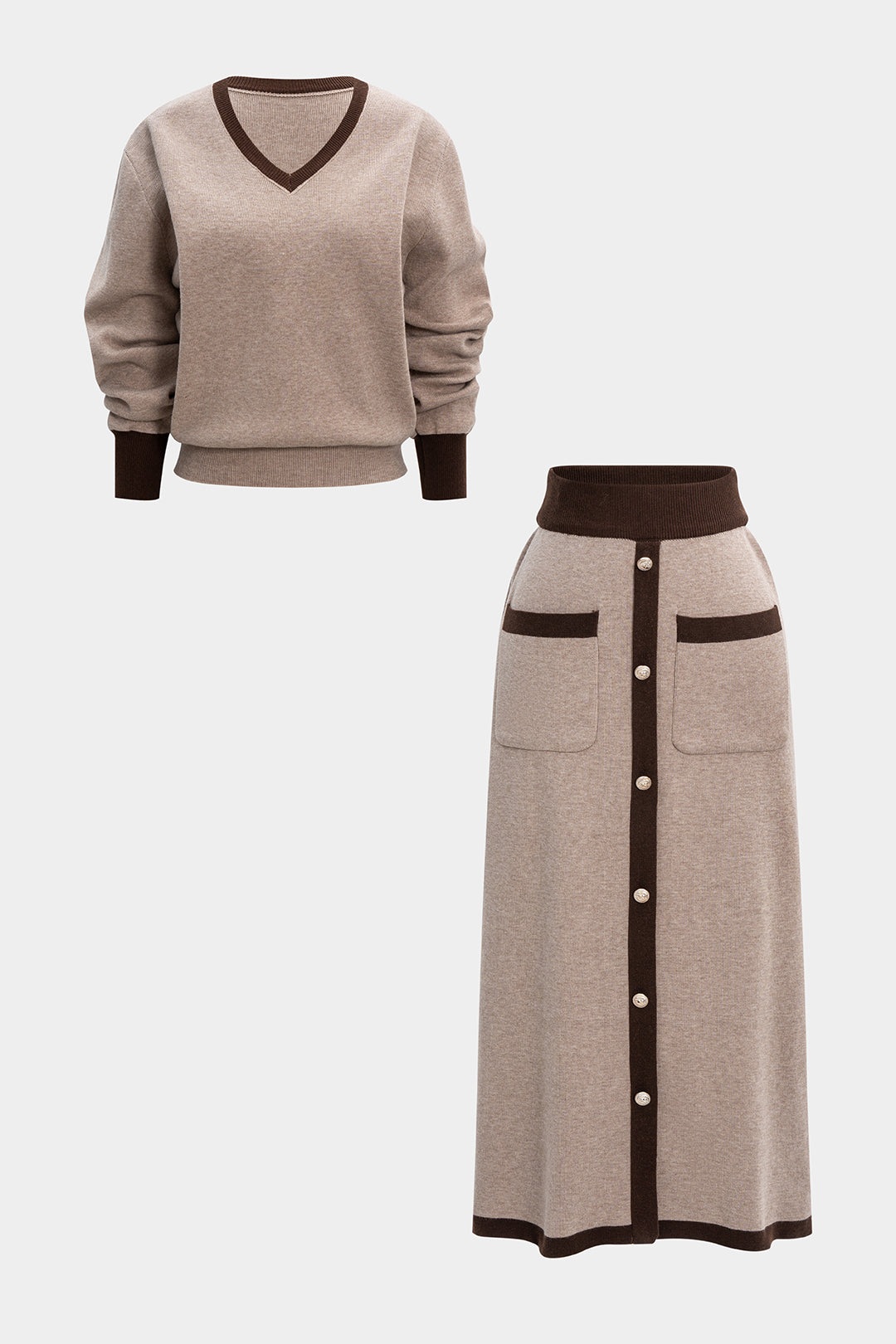 Ensemble femme composé d'un haut cintré et d'une jupe midi fluide, idéal pour une occasion élégante. - 4