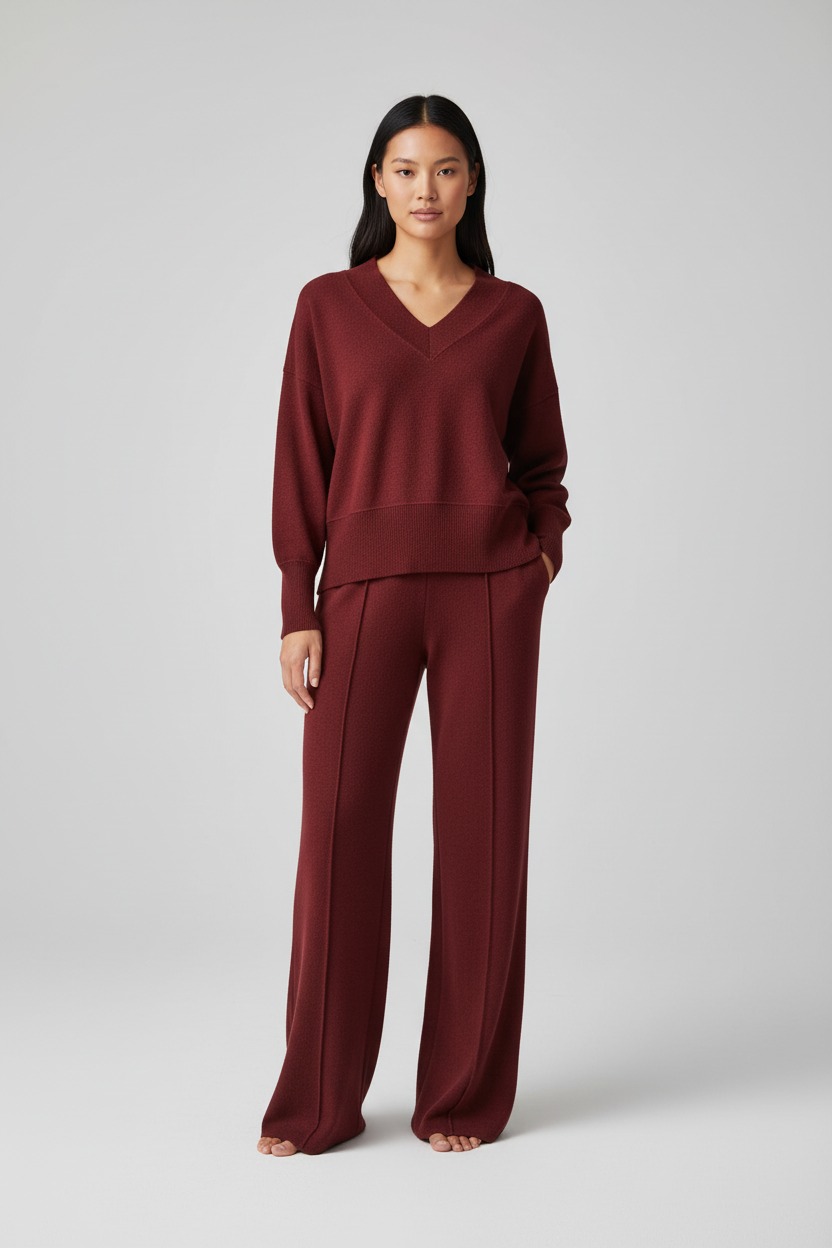 Ensemble femme élégant avec col en V et silhouette ajustée. - 4