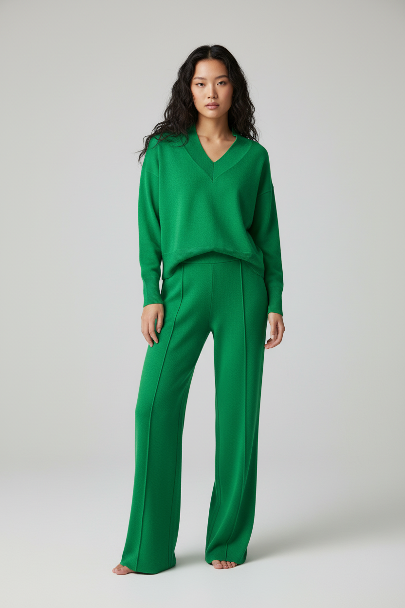Ensemble femme élégant avec col en V et silhouette ajustée. - 5