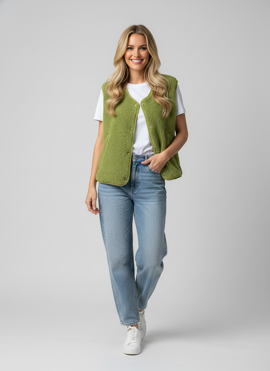 Gilet élégant sans manches avec col en V et boutons. - 3