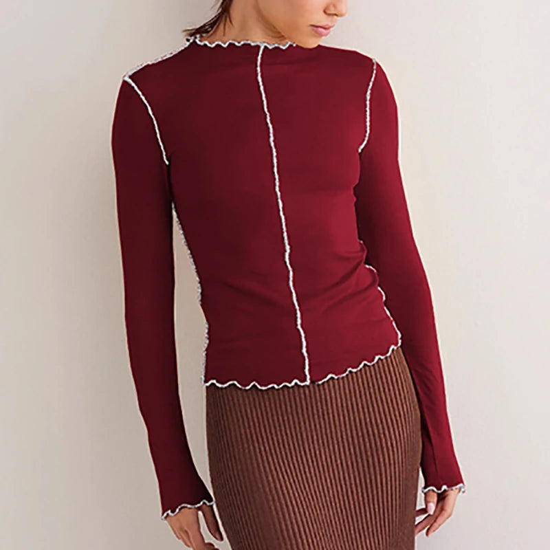Haut à manches longues femme, design côtelé élégant, coupe ajustée. - 6