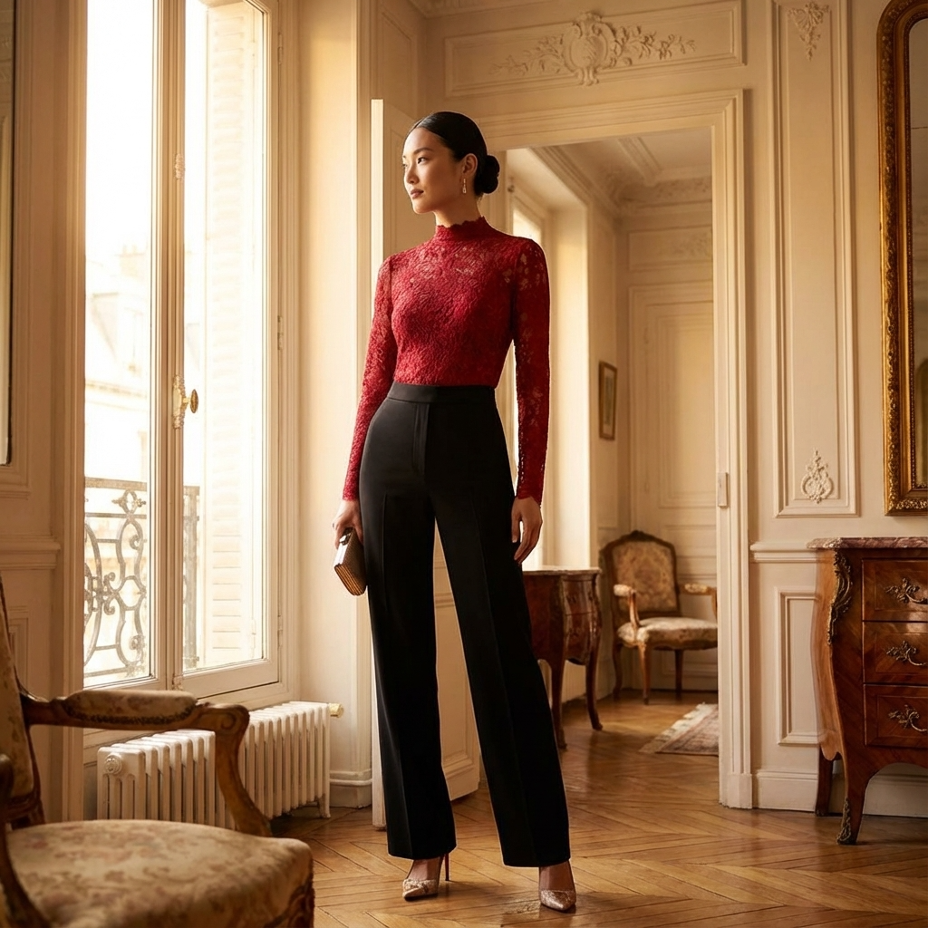 Haut élégant femme à silhouette cintrée avec encolure délicate et manches courtes. - 3