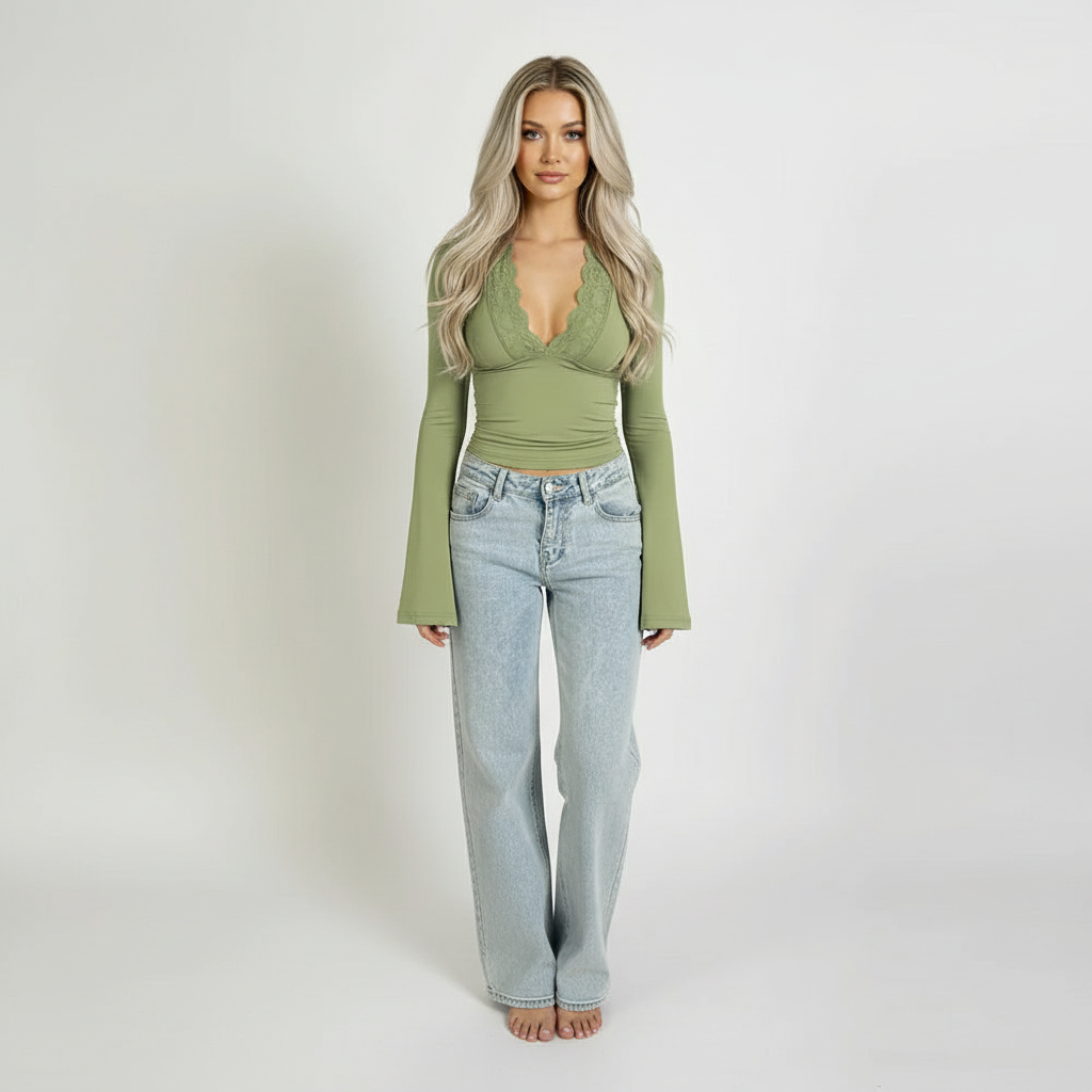 Haut évasé femme avec col en V et manches courtes, style fluide et élégant. - 7