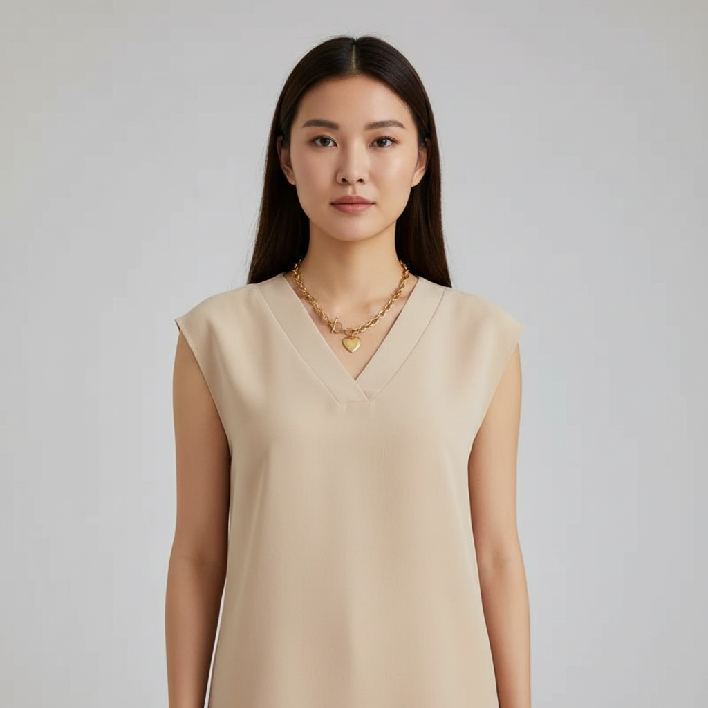 Haut femme à col en V élégant, silhouette ajustée et style chic. - 1