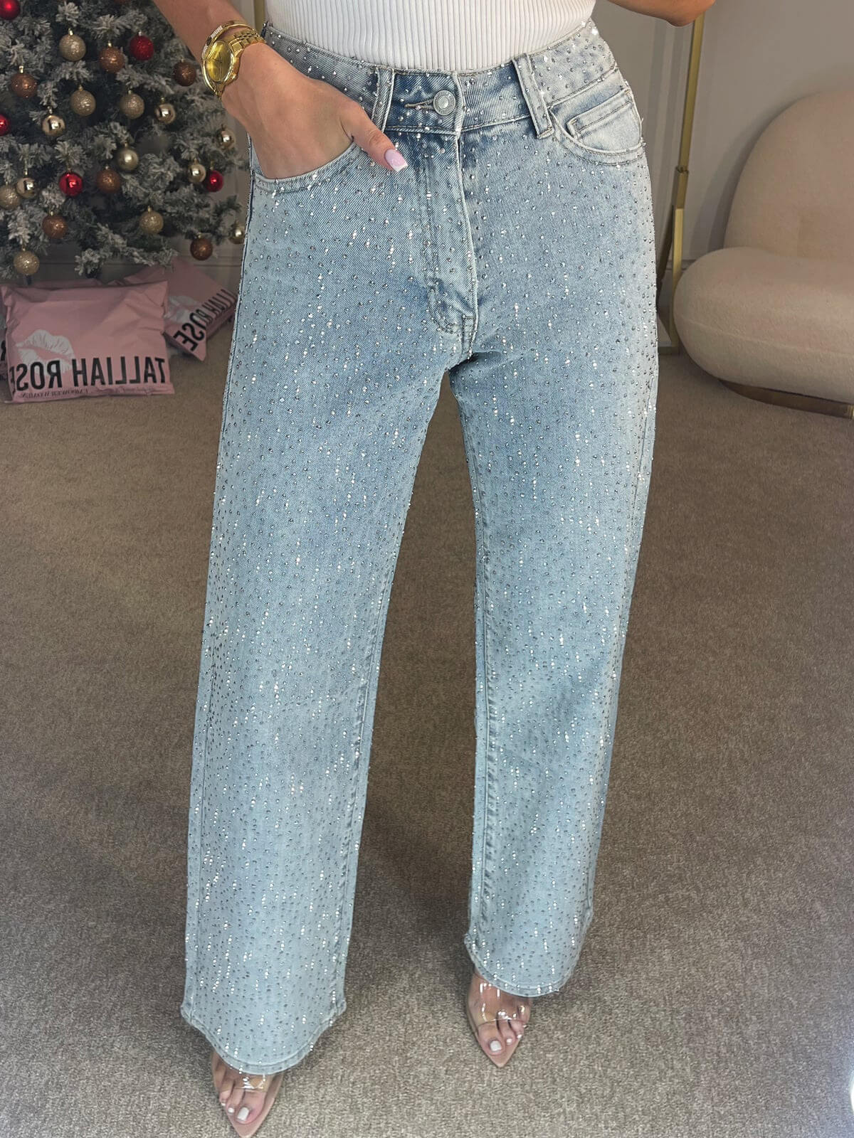 Jean femme pailleté, coupe confortable. - 4