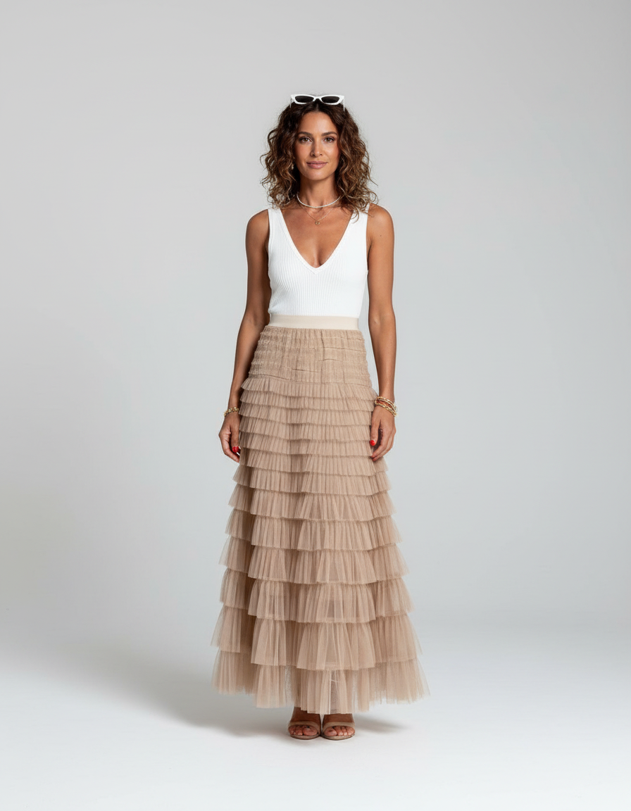 Jupe longue chic avec taille élastique, silhouette fluide. - 1