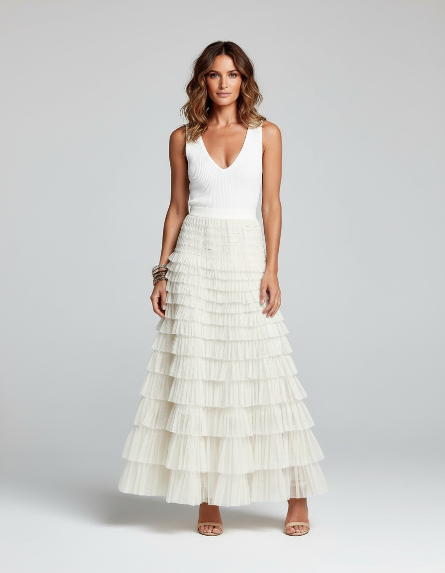 Jupe longue chic avec taille élastique, silhouette fluide. - 3