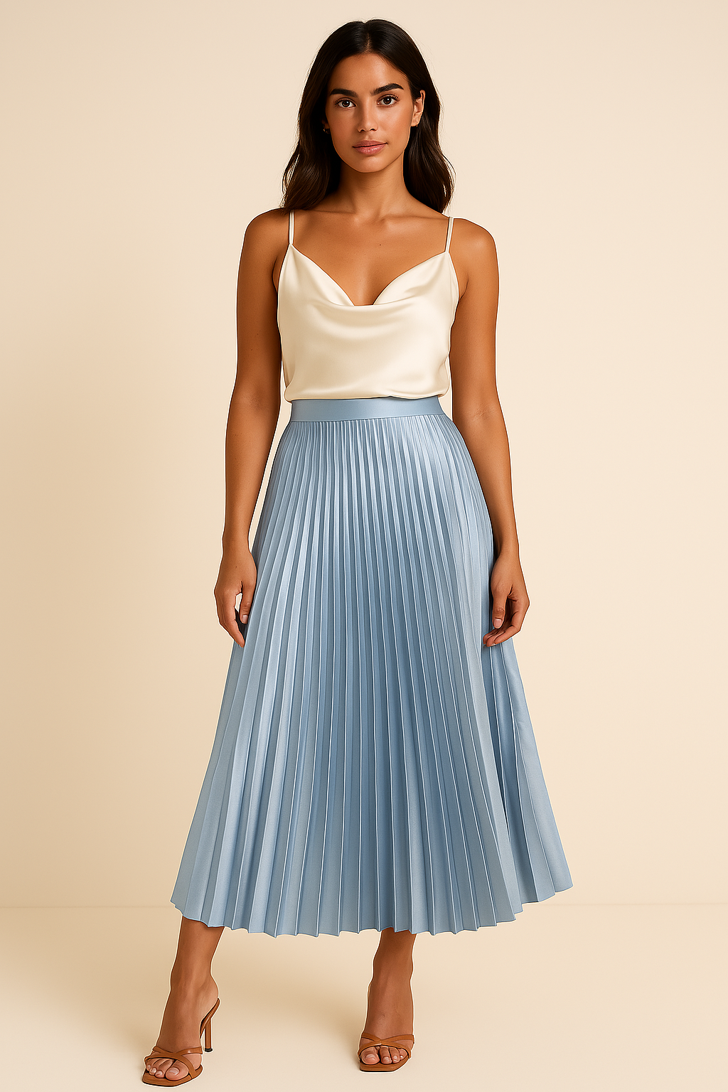 Jupe mi-longue plissée à taille haute, élégante et sophistiquée. - 1