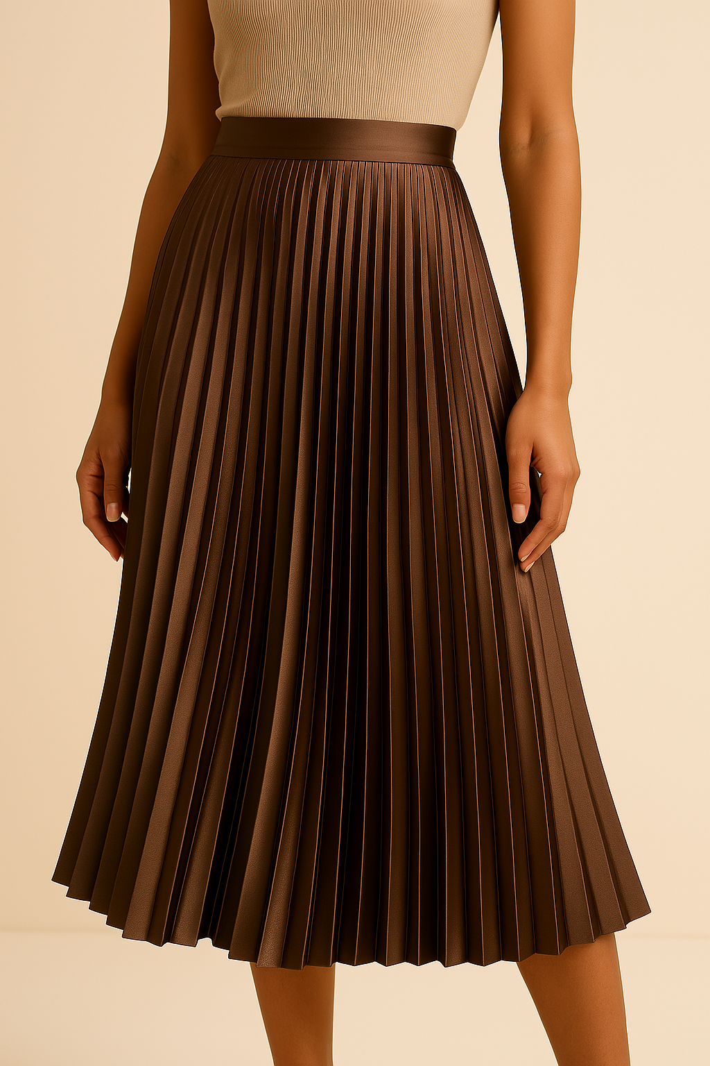 Jupe mi-longue plissée à taille haute, élégante et sophistiquée. - 6