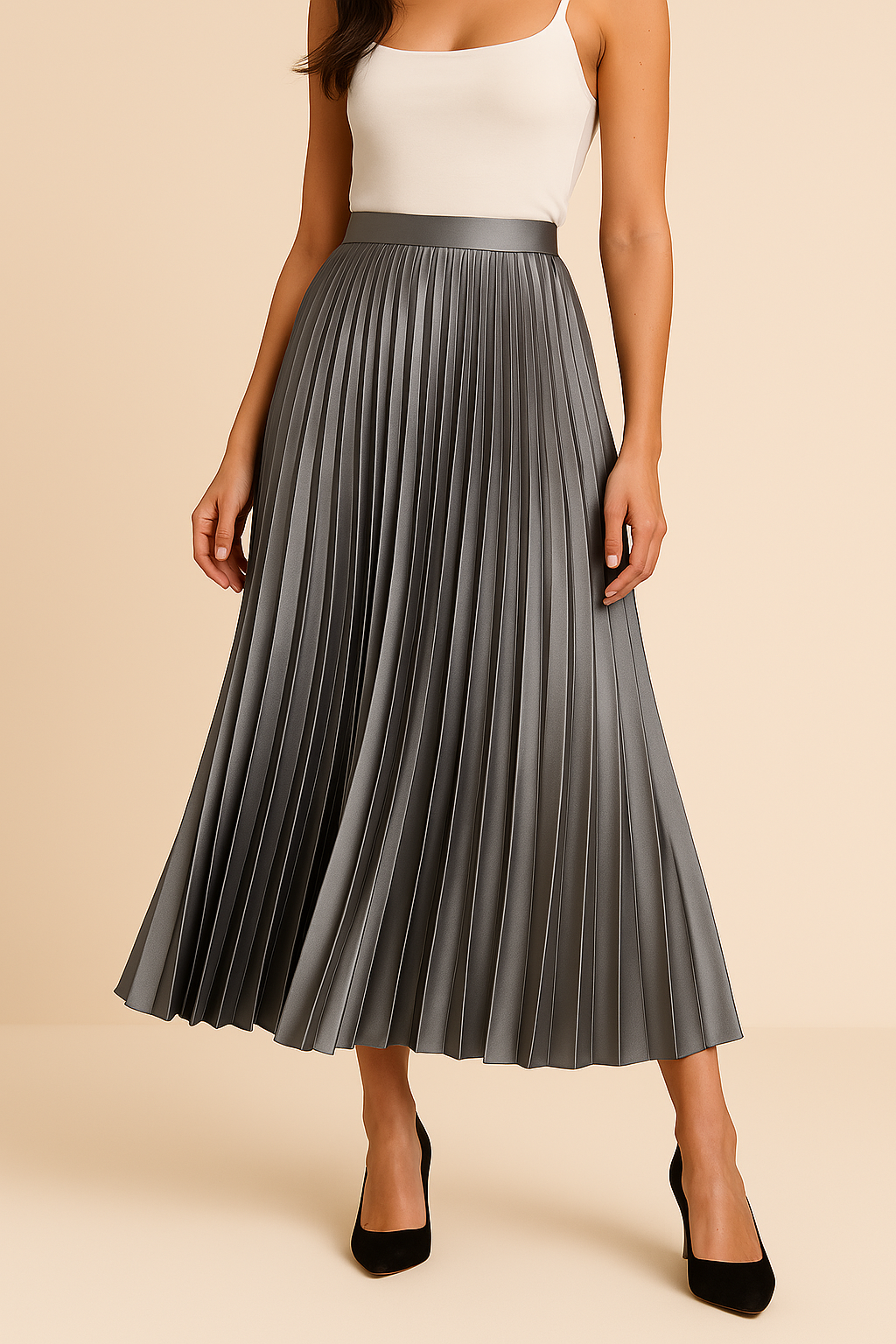 Jupe mi-longue plissée à taille haute, élégante et sophistiquée. - 8