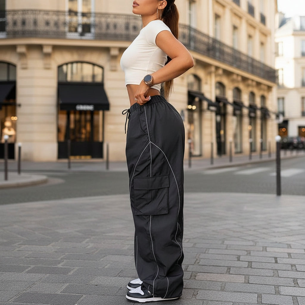 Pantalons baggy femme à taille basse, coupe large et décontractée. - 3