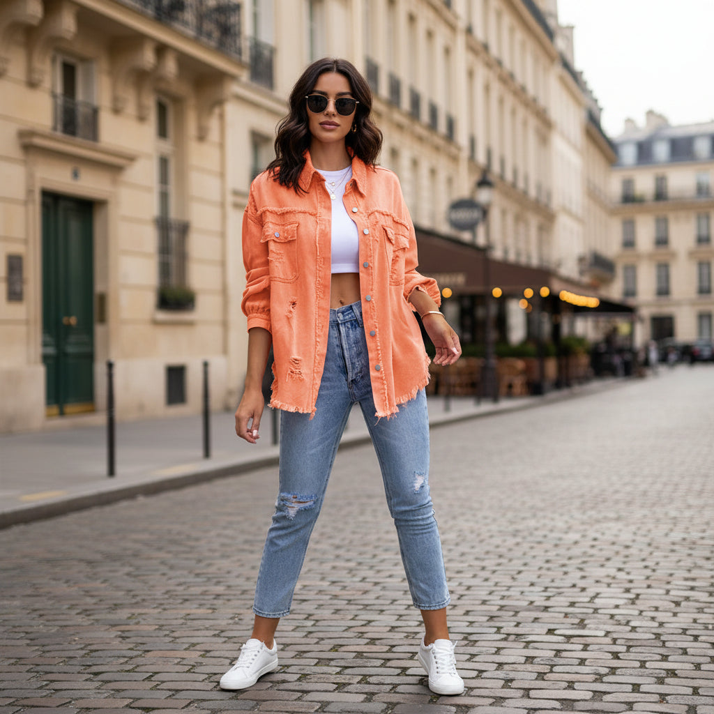 Veste en jean femme, design élégant, coupe ajustée. - 2