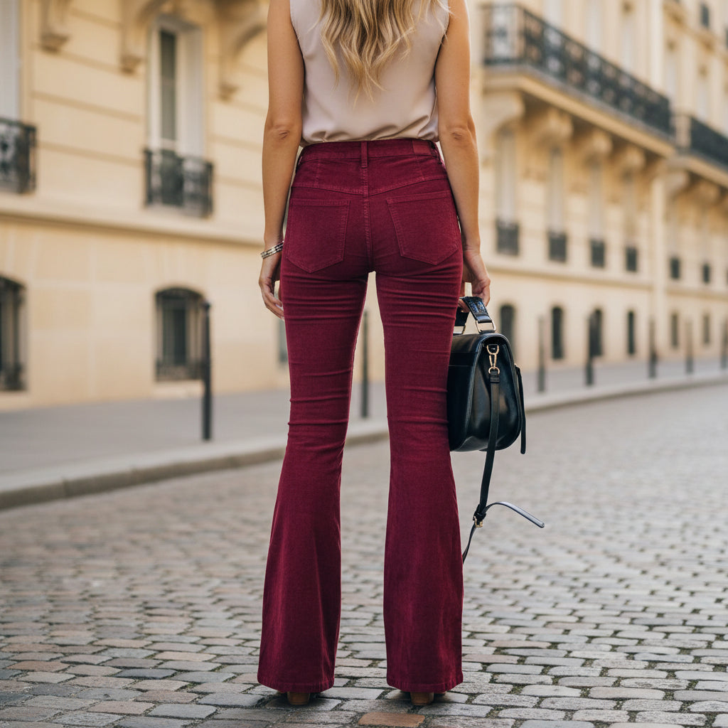 Pantalon fluide femme, taille haute, jambes évasées, coupe élégante. - 3