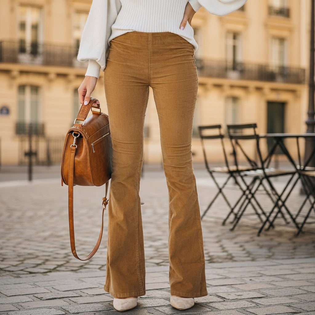 Pantalon fluide femme, taille haute, jambes évasées, coupe élégante. - 5