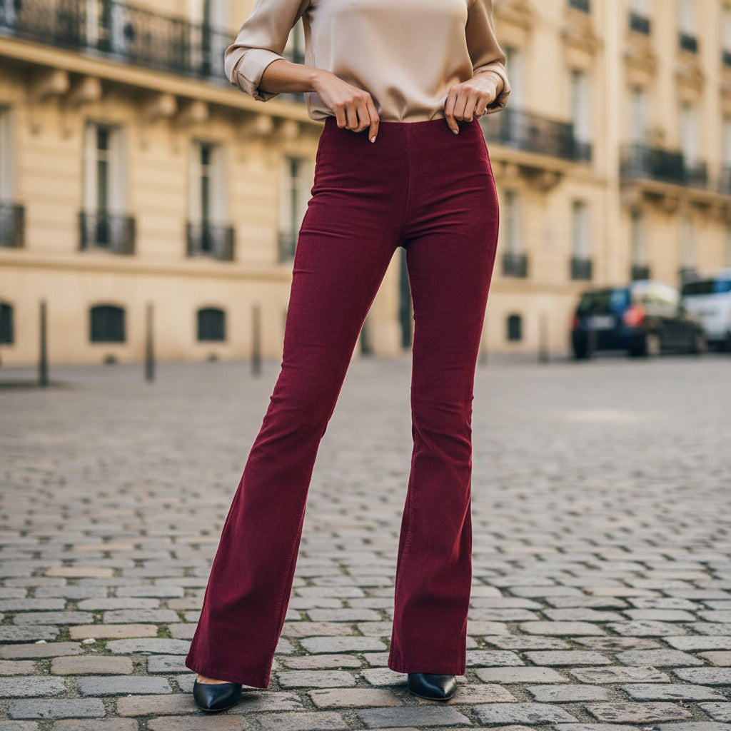 Pantalon fluide femme, taille haute, jambes évasées, coupe élégante. - 4