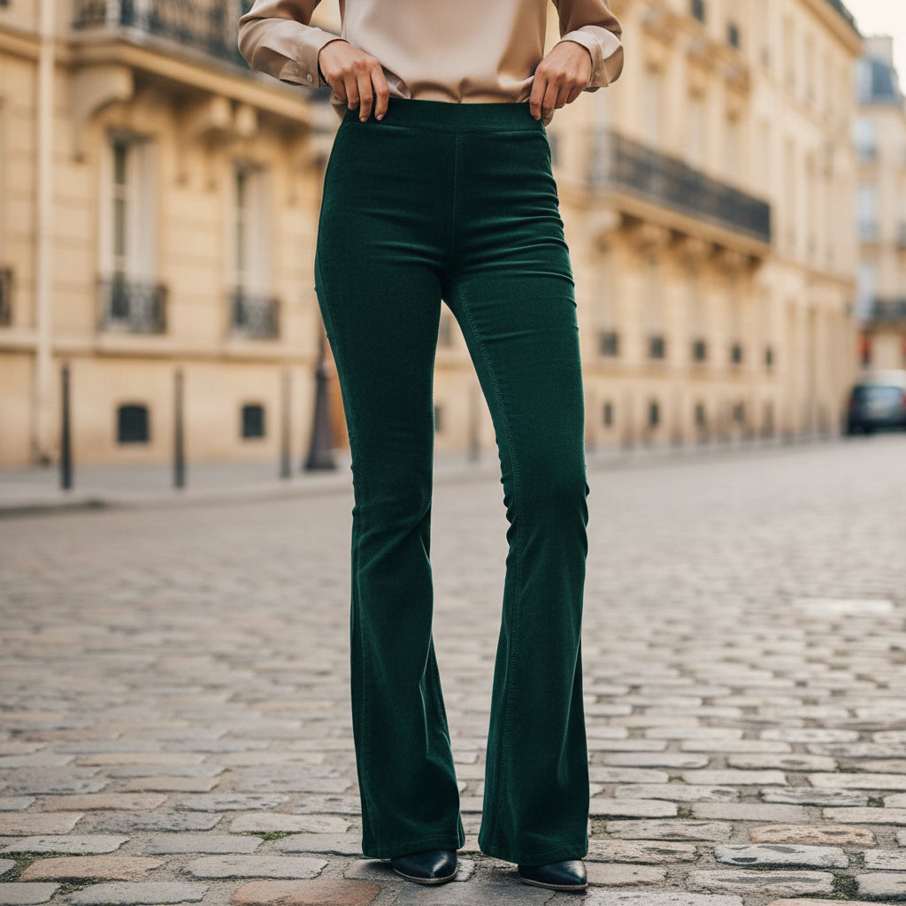 Pantalon fluide femme, taille haute, jambes évasées, coupe élégante. - 8