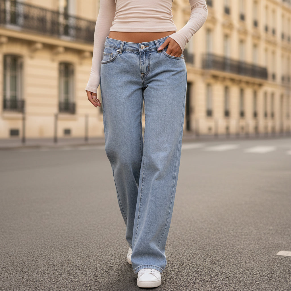 Jeans femme taille basse, coupe évasée. - 2