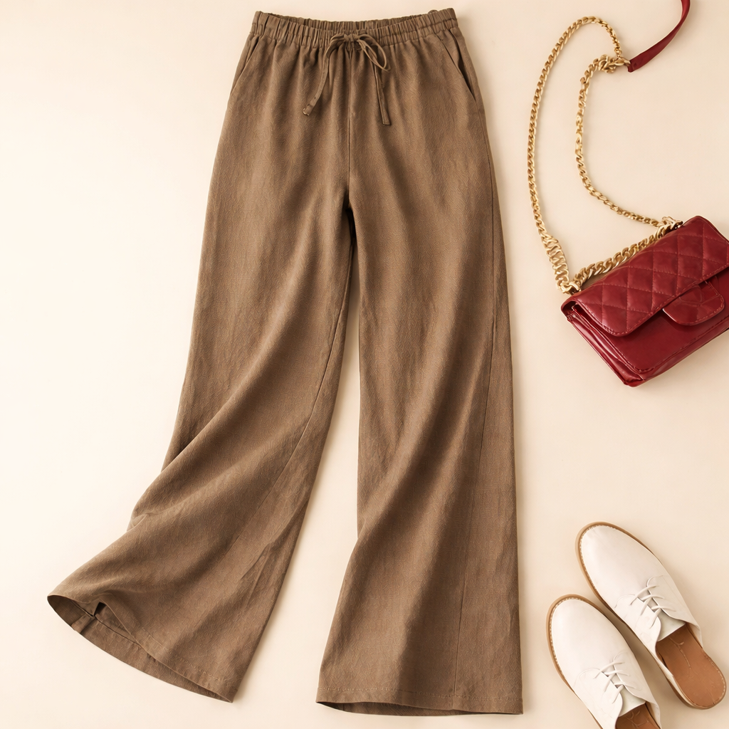 Pantalon décontracté femme, coupe ample avec cordon de serrage. 0