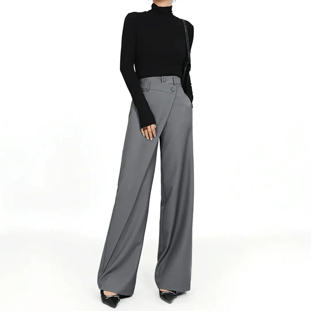 Pantalon femme asymétrique, silhouette ajustée. - 1