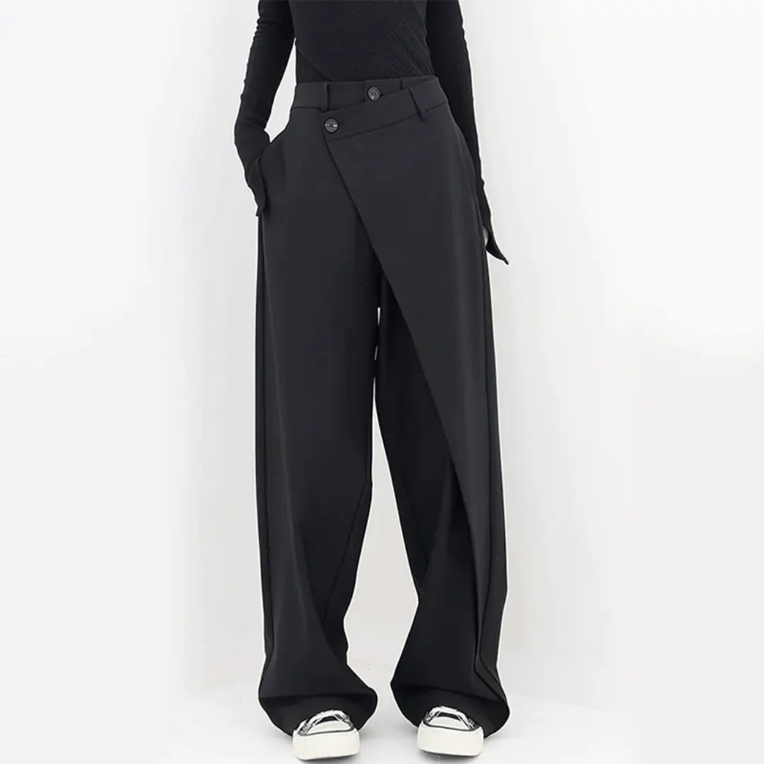 Pantalon femme asymétrique, silhouette ajustée. - 7