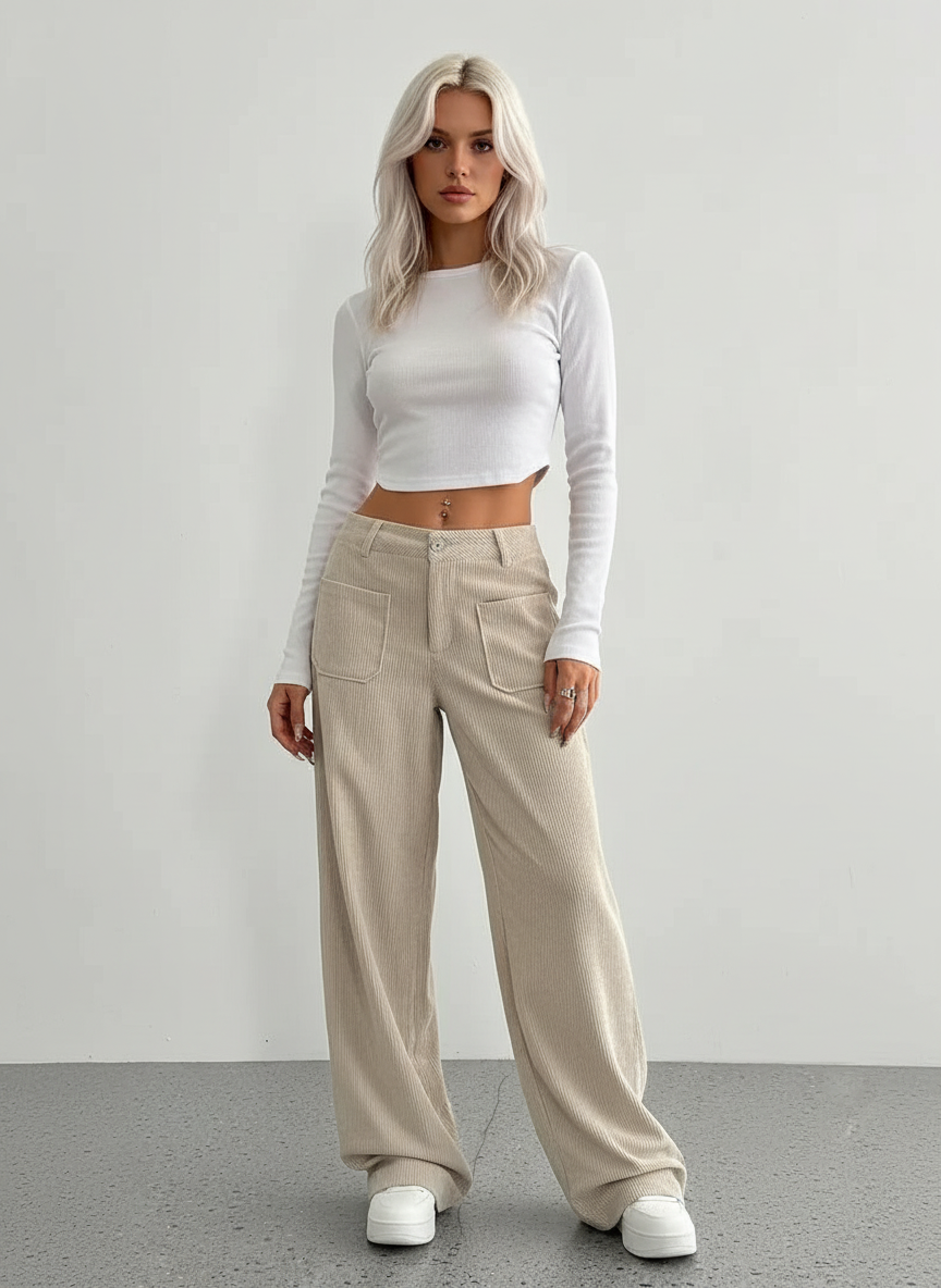 Pantalon fluide femme, jambe large, élégant et confortable. - 1