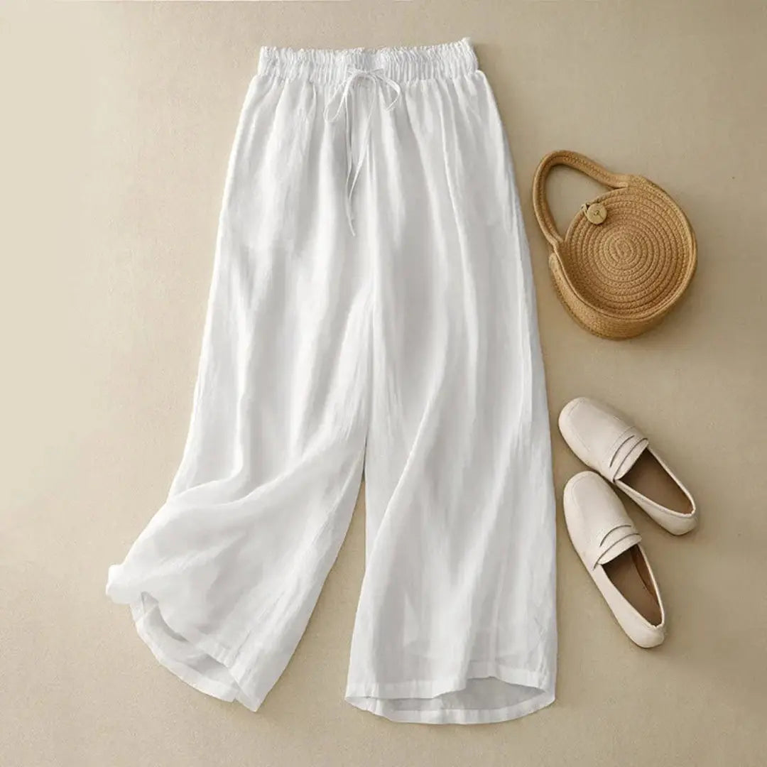 Pantalon taille haute à jambes larges avec cordon, style décontracté. - 3
