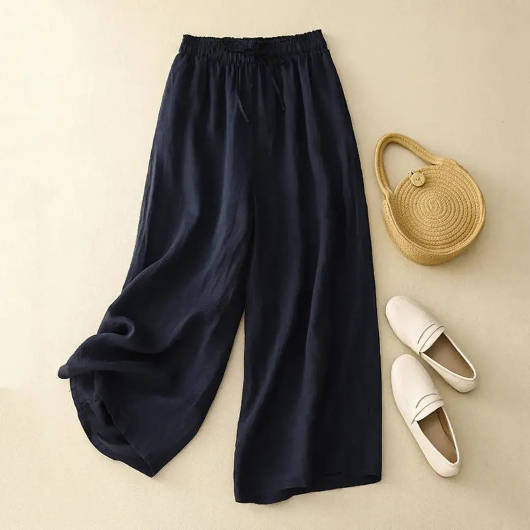 Pantalon taille haute à jambes larges avec cordon, style décontracté. - 4
