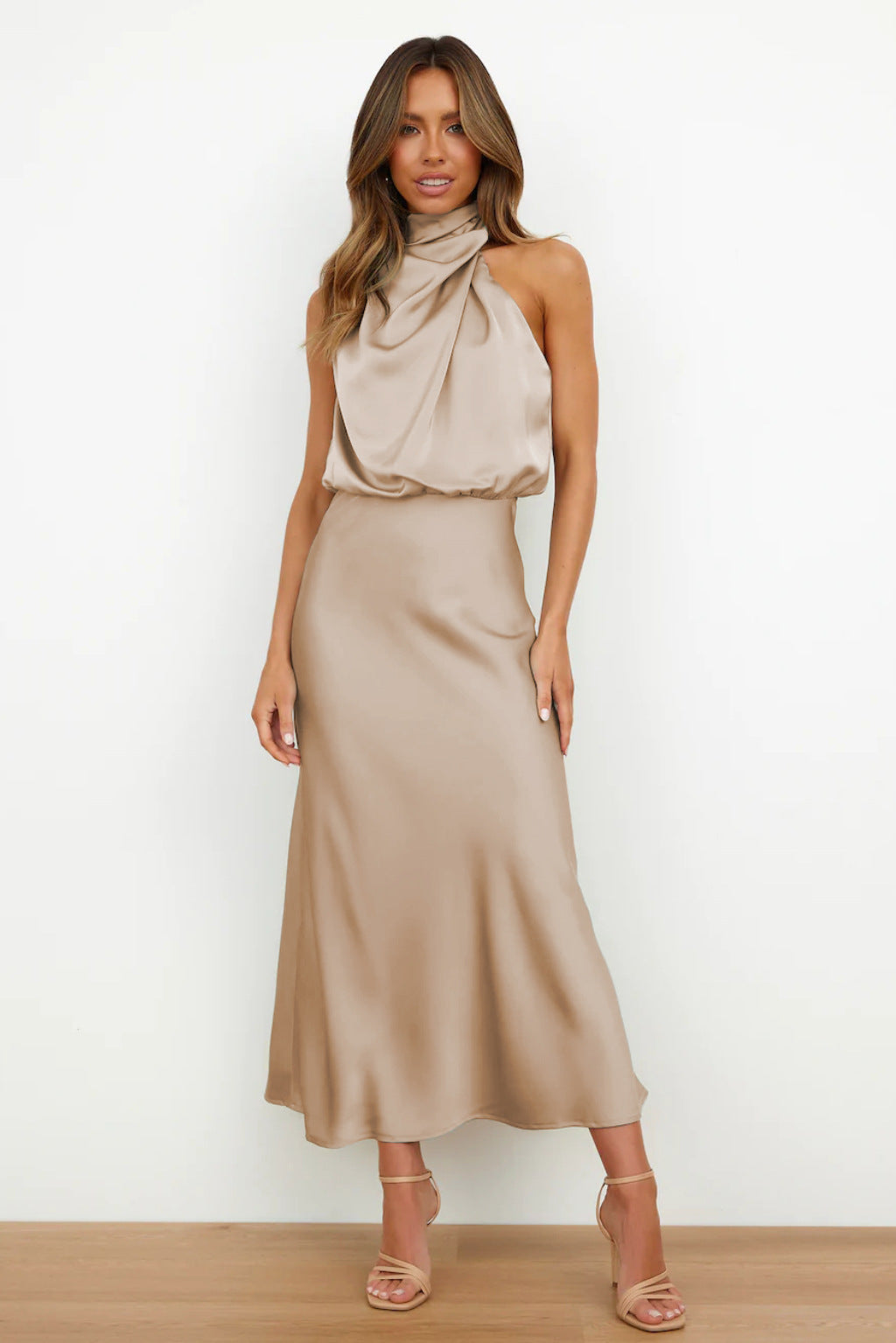 Robe longue femme | Design col halter élégant pour soirée d'été - 2