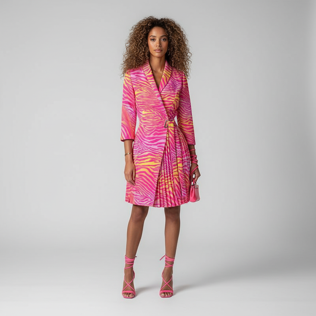 Robe élégante avec blazer chic et jupe plissée. - 3
